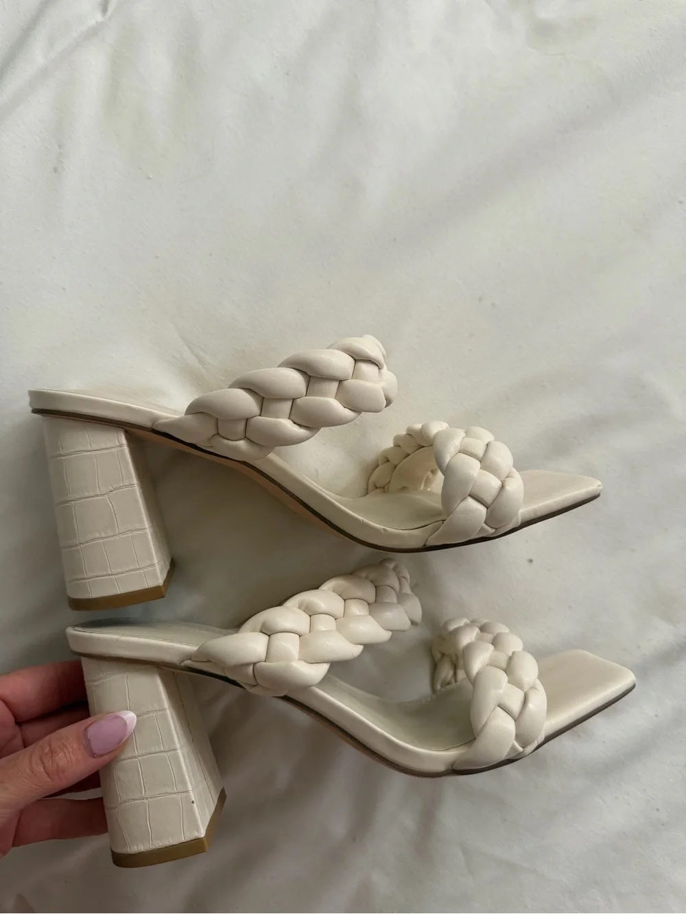 Amazon Braided Double-Strap Slide Heels in Cream